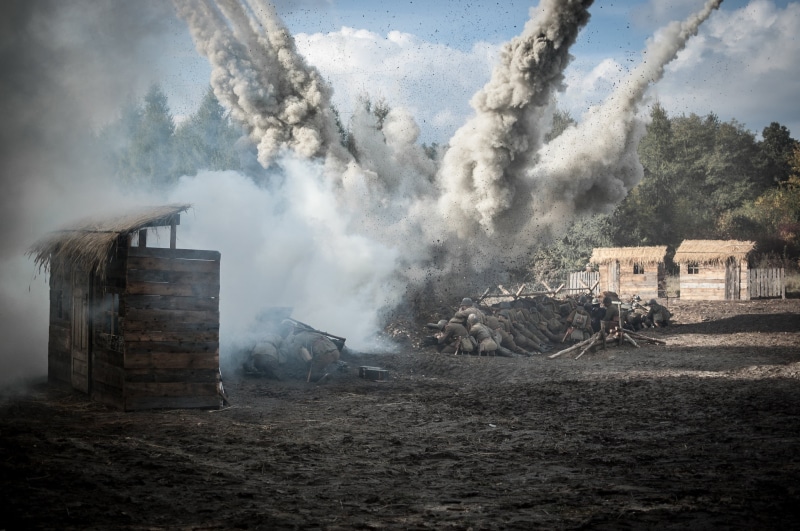 built structure, daytime, smokes, staging, the hero, defense, dust, the eruption, tree, battle of, environment, 2K, nature, destruction, old photographs