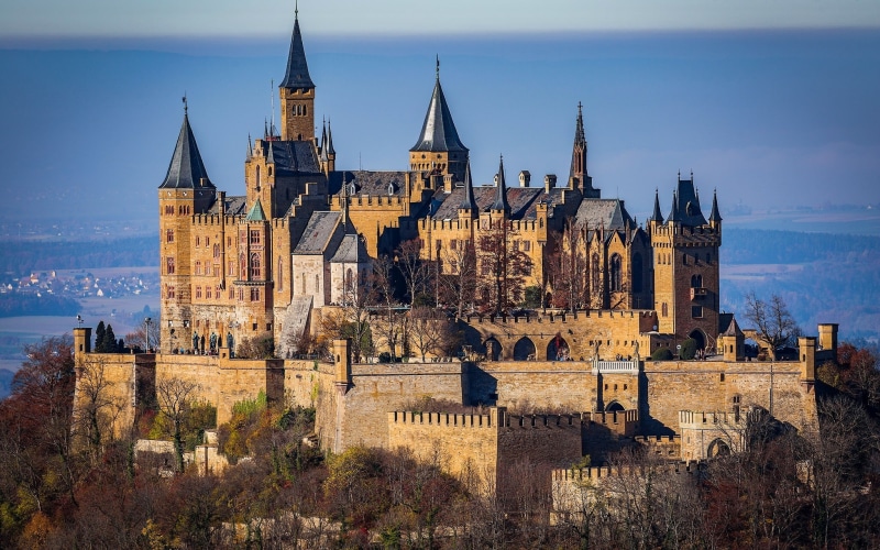 Baden-Wuerttemberg, the Swabian Alb, Swabian Alps, Hohenzollern Castle, castle, a castle, Mount Hohenzollern, 1080P, trees, Germany, Baden-Württemberg