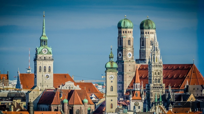 Munich, rooftops, place of worship, Germany, belief, church, architecture, clouds, brown, tower, white, 1080P, spirituality, old building, building exterior