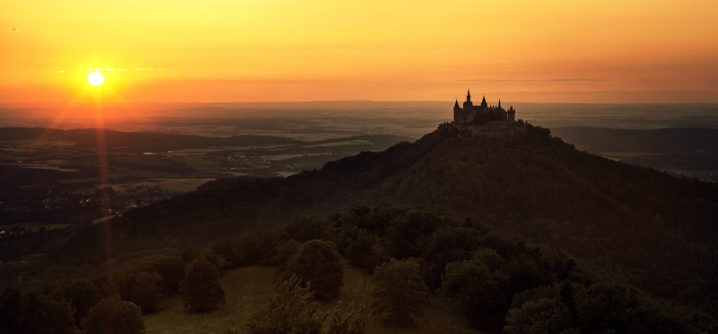 bisingen, history, hohenzollern castle, scenics - nature, places of interest, outdoors, 5K, architecture, plant, castle, sun, sky, environment, sunset