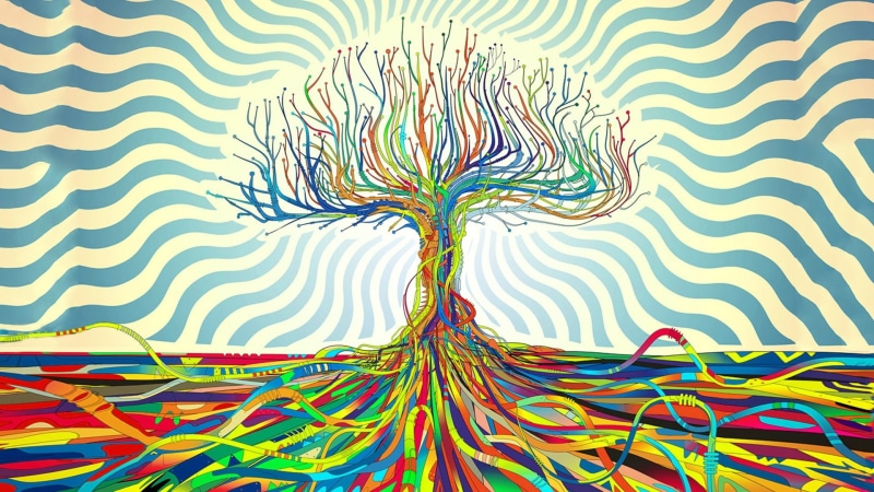 colorful, Matei Apostolescu, trees, abstract, 1080P, wires