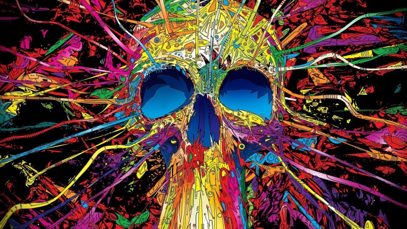skull, 1080P, Matei Apostolescu, abstract, psychedelic, digital art, colorful, artwork