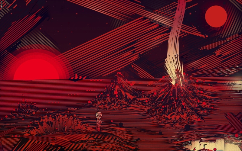 surreal, lines, 720P, digital art, artwork, Matei Apostolescu, circle, volcano