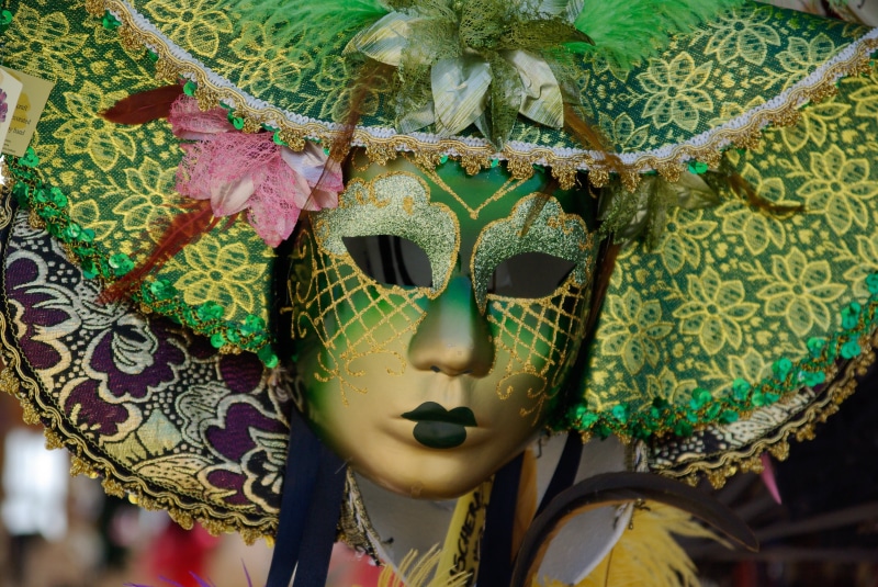 carnival, mask - Disguise, gold, focus on foreground, disguise, traveling Carnival, close-up, no people, italy, celebration, traditional Festival, mask