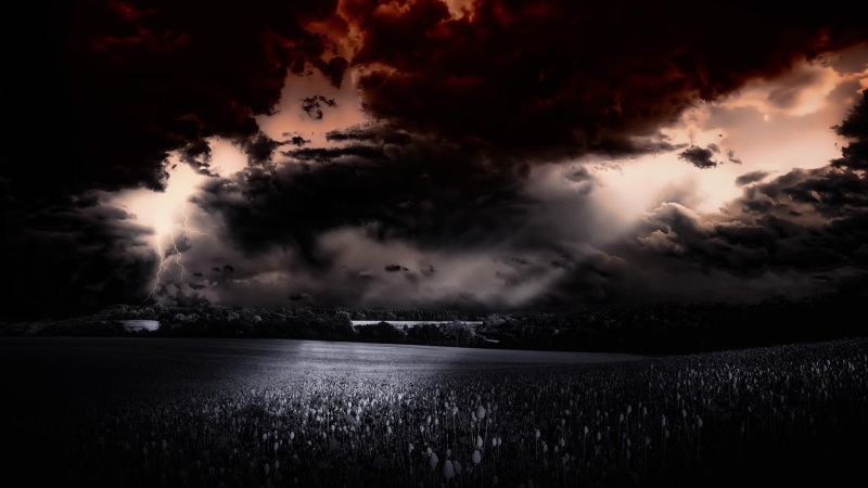 storm, sea, atmosphere, tranquility, cloudy, outdoors, sunset, sky, beauty in nature, nature, night sky, meteorology, water, dark, 1080P, scenics - nature