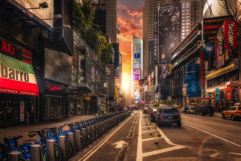 public, city bicycle, sunset, daytime, city street, contrast, car, motor vehicle, land vehicle, dramatic, 1080P, dark city street scene, beside, office building exterior