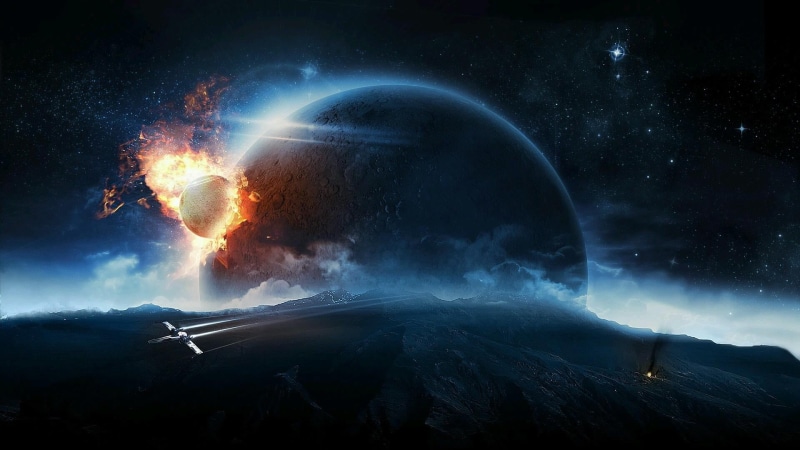 special effects, astronomical object, dark, volcano, earth, moon, milky way, power in nature, blue, 1080P, universe, beauty in nature, spacecraft, cloud - sky