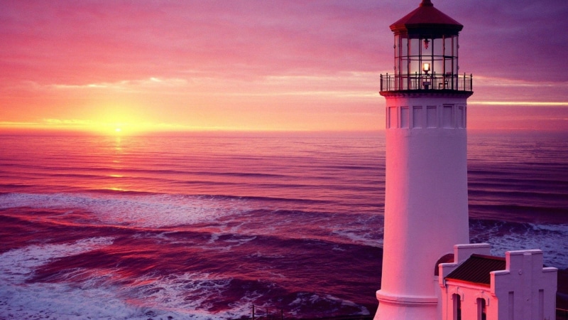 tower, sky, ocean, pacific ocean, sunset, dusk, pink sky, lighthouse, united states, evening, north head light, pink sunset, calm, horizon, north head lighthouse