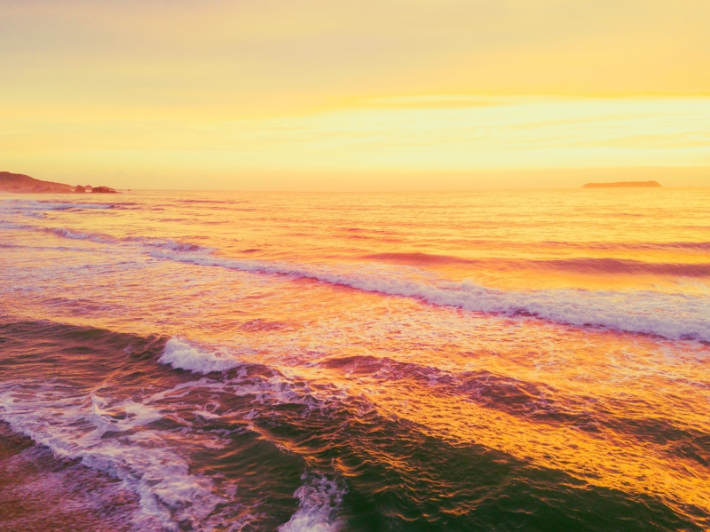 peace, morning, outdoors, calm, idyllic, motion, scenics - nature, waves, tranquility, peaceful, sky, no people, yellow, land, united states, orange color