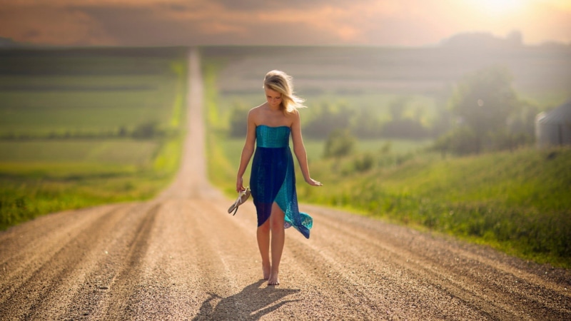one person, hairstyle, barefoot, blue, hair, adult, bare shoulders, tube, dress, fashion, beauty in nature, young adult, Jake Olson, clothing, women, beautiful woman