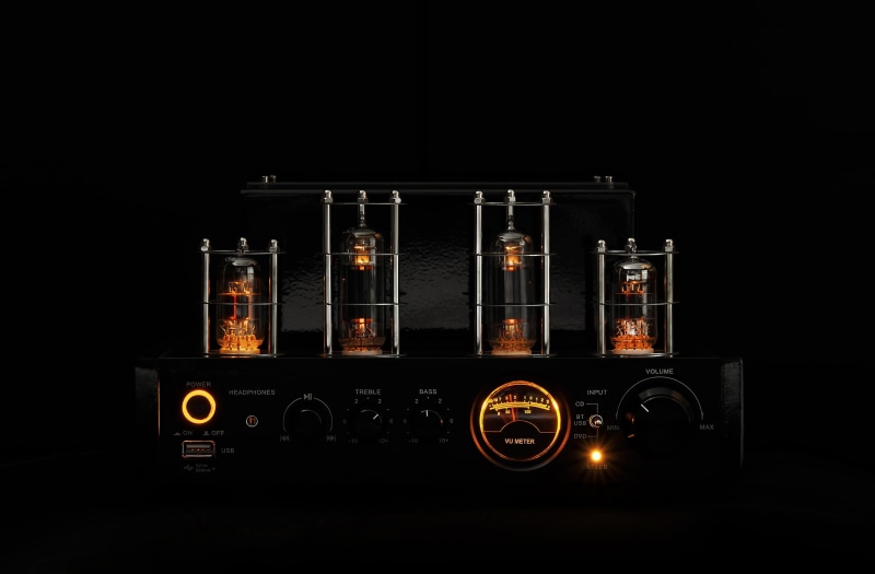 amplifier, lamp, 2K, the intensity, component, black, stereo, dark, sound, black background, tube amplifier, music