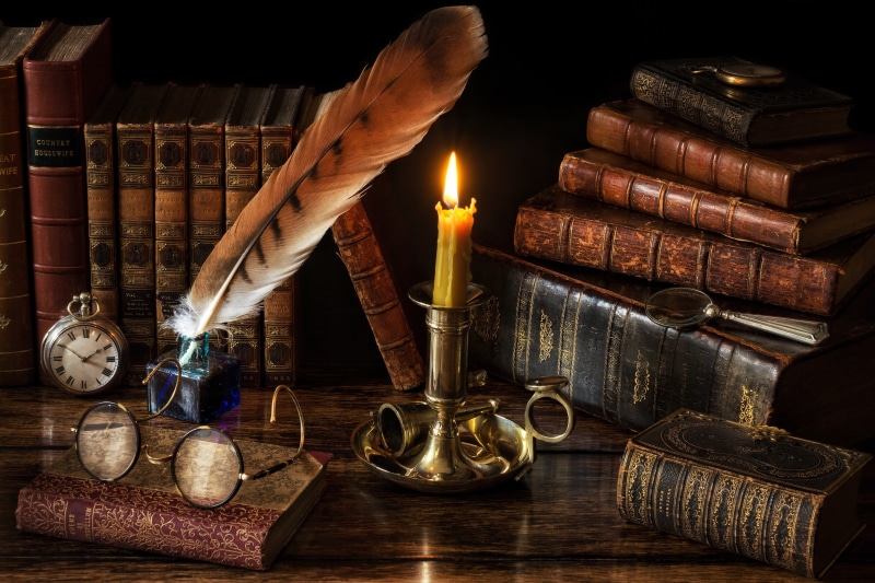 pen, watch, candle, glasses, 5K, magnifier, books, style, ink, candle holder