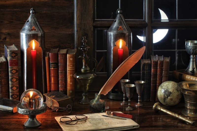 1080P, Window, Glasses, Candle, Book, Still Life, Crescent, Globe, Night, Photography