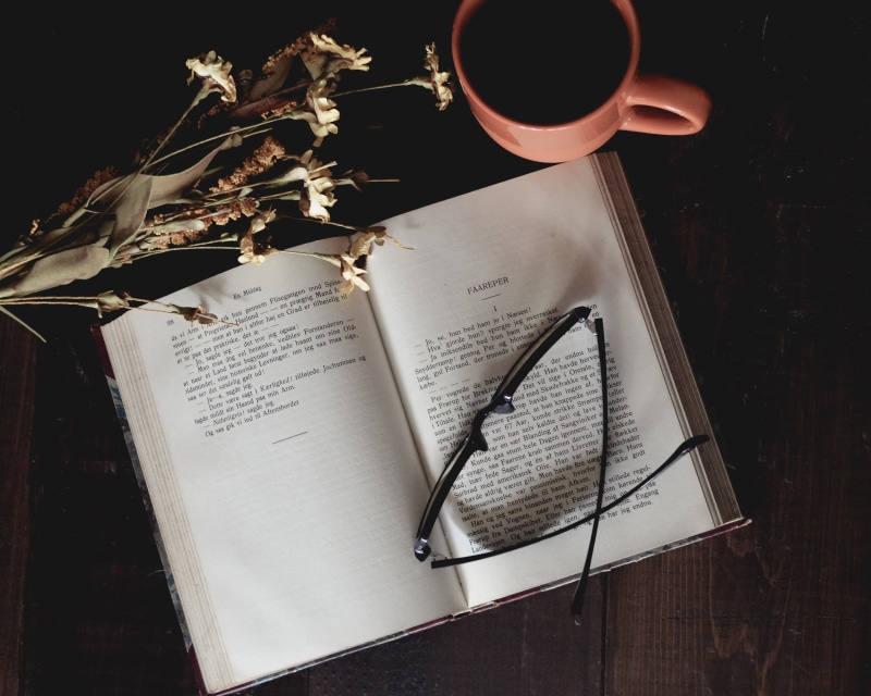 eyeglasses, flowers, old, cup, still life, table, religion, coffee, glasses, black, page, writing, plant, document, publication, flower, framed, christianity