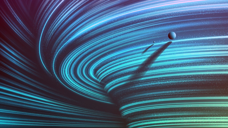 glowing, lights, planetary rings, digital art, galaxy, stars, artwork, swirl, space, abstract, shiny, blue, lines, floating particles, dark, 4K, planet