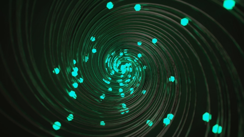 floating particles, glowing, green, abstract, spiral, 3D Abstract, 1080P