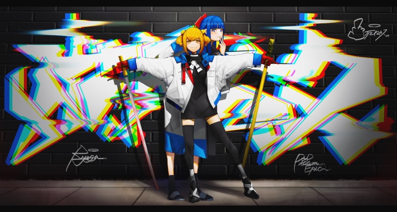 Poputepipikku, anime girls, graffiti, Popuko, Pop Team Epic, Pipimi, 4K