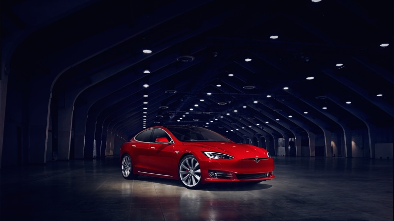 red, Tesla Model S P90D, bunker, sedan, electric cars, 4K, Elon Musk