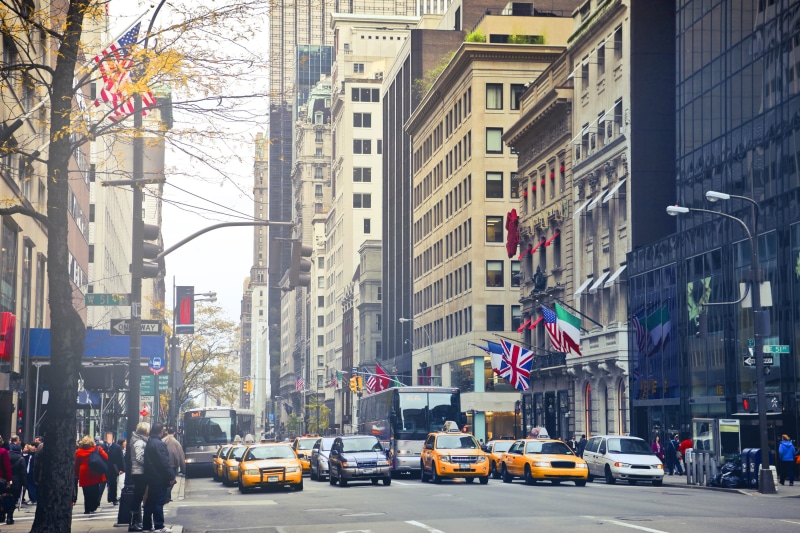 urban, yellow taxi, street, person, Crowd, architecture, Manhattan, buildings, car, mode of transportation, motor vehicle, Taxi, city life, yellow, known