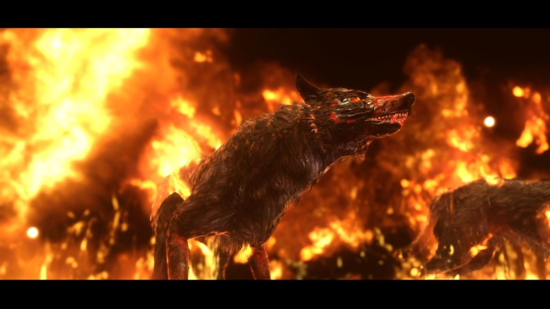 transfer print, outdoors, burning, nature, 1080P, domestic, flame, fire - natural phenomenon, heat - temperature, hounds, animal, focus on foreground