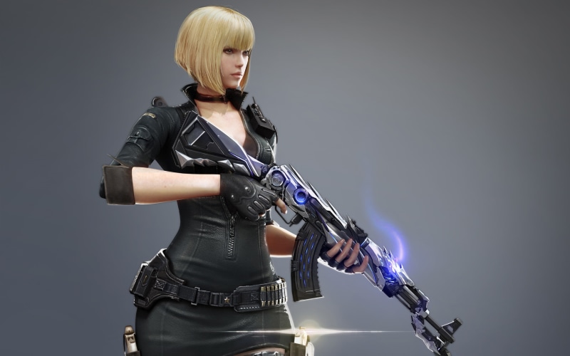 one person, 2K, fashion, ak, hairstyle, gun, clothing, gray background, women, holding, young adult, indoors, Fire, jtf, studio shot, Iron, Cross, beast