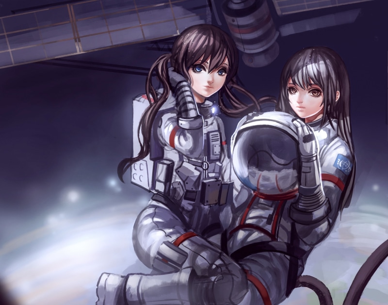 1080P, anime, helmet, spacesuit, anime girls, space