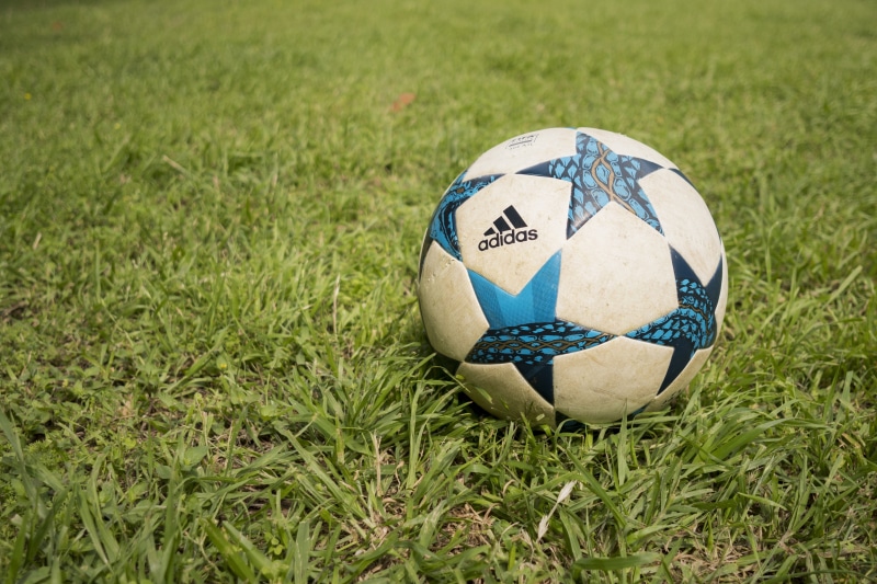 close-up, soccer ball, game, land, hayfield, outdoors, ground, competition, focus on foreground, soccer field, grass, plant, adidas, summer, ball, day