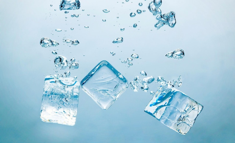 Elements, cubes, purity, cold temperature, nature, sinking, blue background, ice, ice cubes, ice cube, motion, frozen, 1080P, Water, wet, close-up, melting