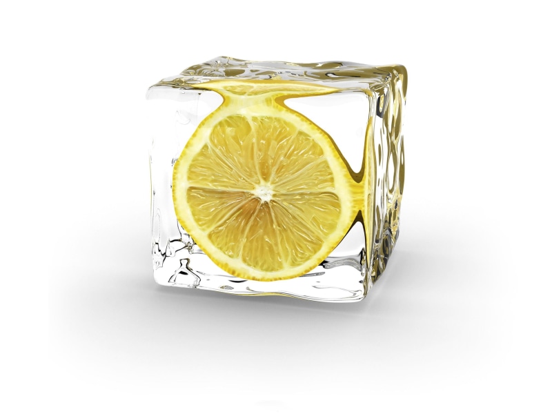Lemon, Cube, Background, White, Ice, 2K