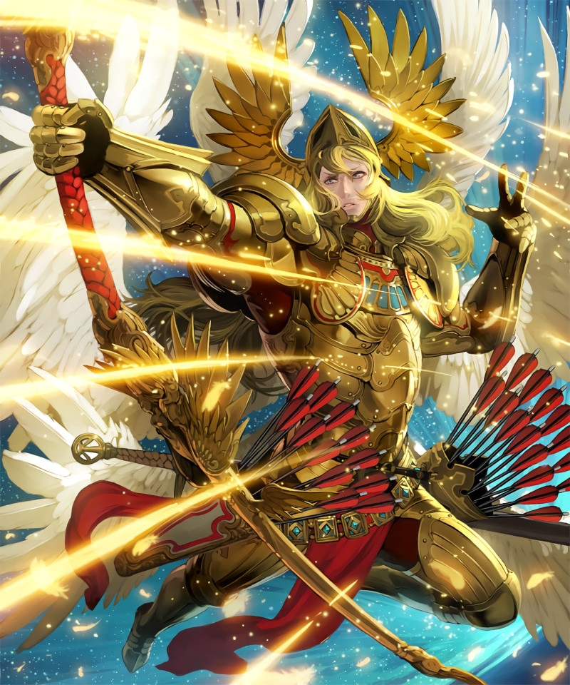art and craft, Shingeki no Bahamut, glowing, anime, gold colored, representation, Angelic Barrage (Shadowverse), multi colored, human representation, close-up