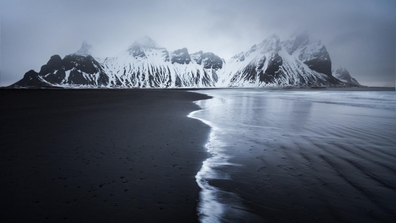 rugged, winter, hamnoy, mountain range, arctic, glacial landform, snow, mountain peak, beach, lofoten, ocean, freezing, 1080P, land, no people, water