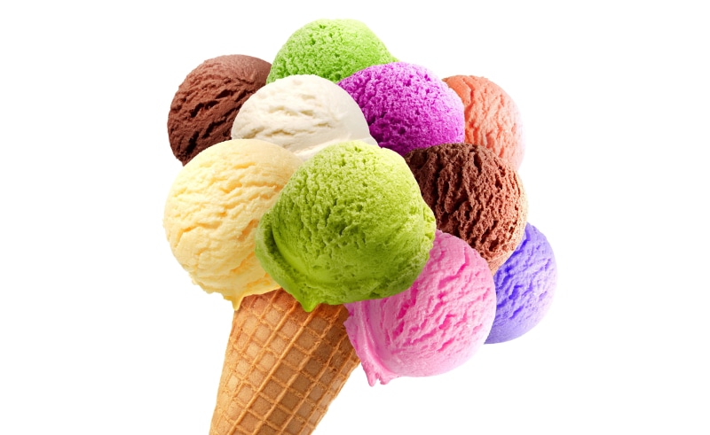 ice, colors, indulgence, cone, close-up, yellow, food and drink, cream, candy, chocolate Ice Cream, white Background, strawberry Ice Cream, multi Colored