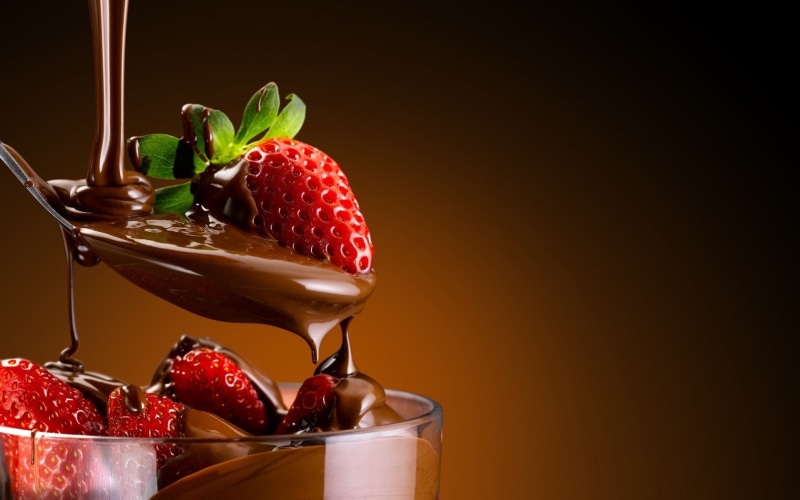 dessert, chocolate, strawberries, 720P