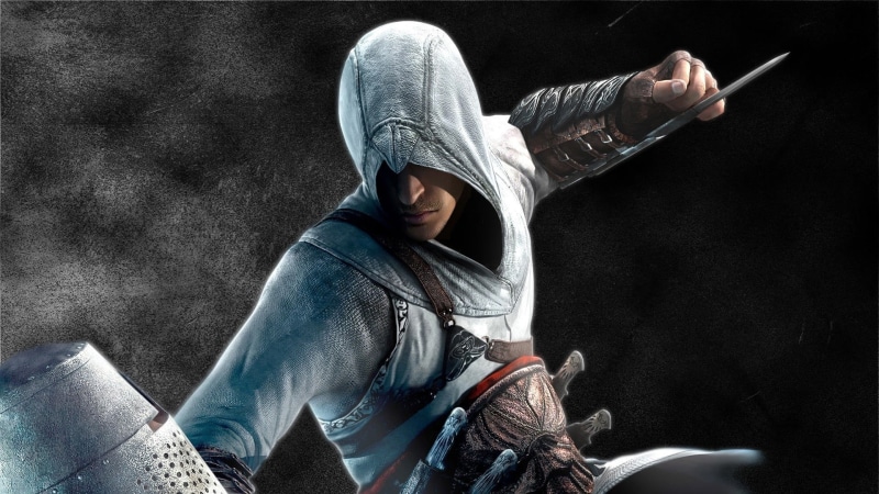 technology, mask - disguise, hood - clothing, front view, aggression, disguise, creed, black background, unrecognizable person, indoors, jeans, assassin