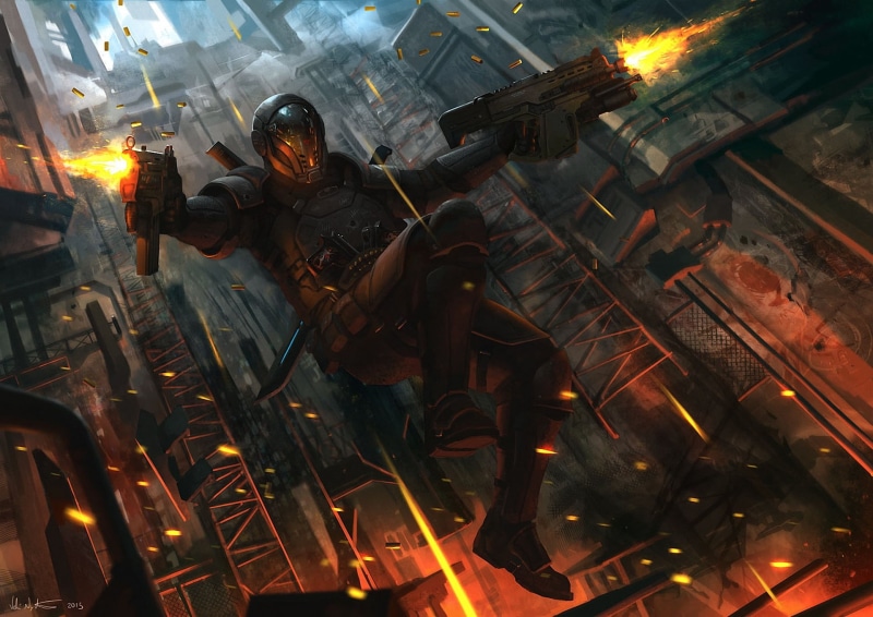 working, Veli Nyström, metal industry, fanart, helmet, character, burning, fire, jump, nature, industry, game, protection, Gabriel, art, soldier, male