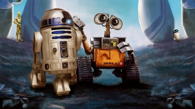 Star Wars, robot, crossover, 1080P, WALL·E, movies, Pixar Animation Studios, R2-D2