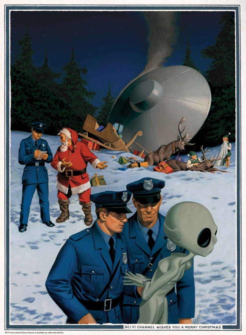 Christmas, police, UFO, 720P, flying saucers, Santa Claus, aliens