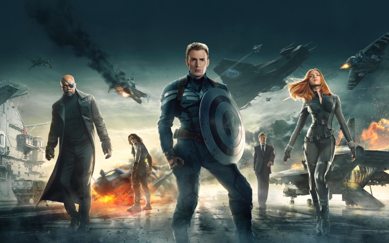 motion, Captain America, smoke - physical structure, Black Widow, looking at camera, determination, women, adult, young men, splash, males, Chris Evans