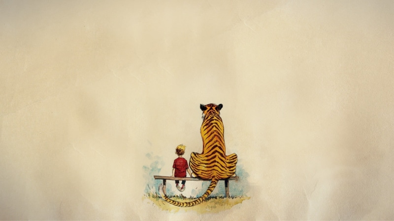 minimalism, painting, wall - building feature, representation, Calvin and Hobbes, people, 1080P, togetherness, comics, positive emotion, two people, religion
