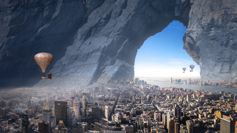 building, view, nature, air vehicle, skyscrapers, skyscraper, travel destinations, travel, light, height, photo montage, surreal, sky, fantasy picture