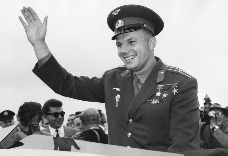 Gagarin, males, the first cosmonaut, men, pilot, USSR, gesturing, mature men, government, portrait, young adult, clothing, group of people, young men, lifestyles