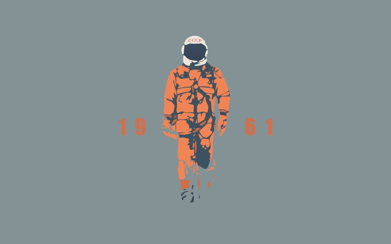 8K, astronaut, artwork, USSR, simple background, Yuri Gagarin