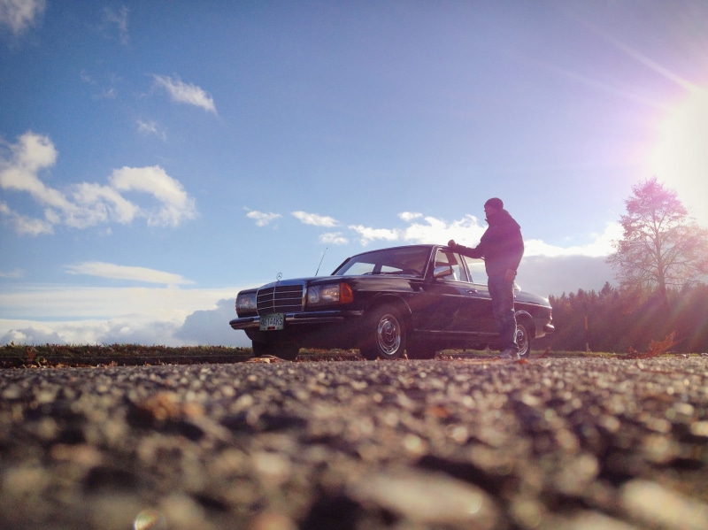land, blue, mercedes benz, 80s, working, mercedes, 70 years, companions, cloud - sky, chrome, autumn, classic, outdoors, oldie, retro, blinker, sky, day