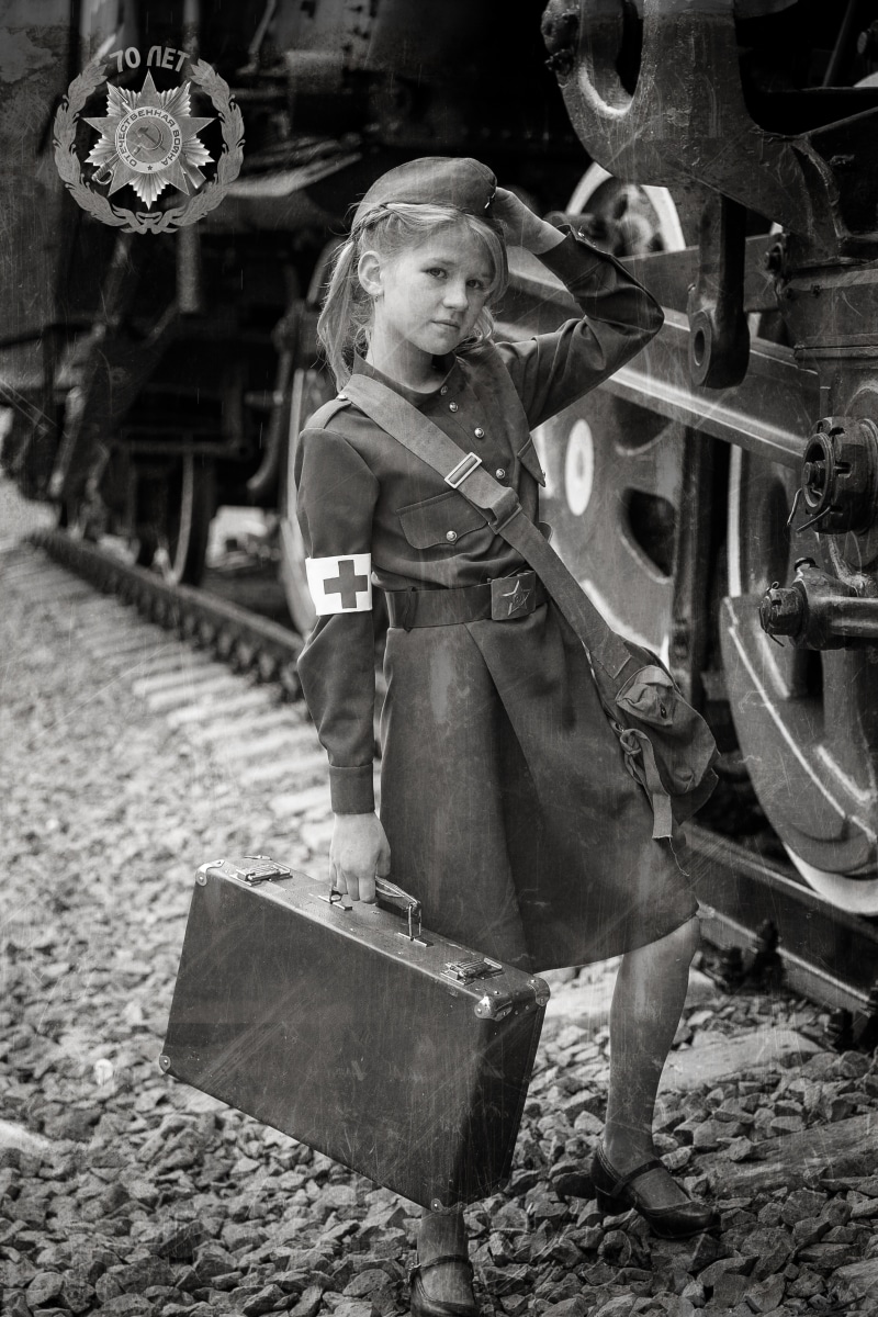 long, military uniform, retro Styled, girl, photo, outdoors, women, train, full length, time, old, suitcase, childhood, world war, black And White, sleeved