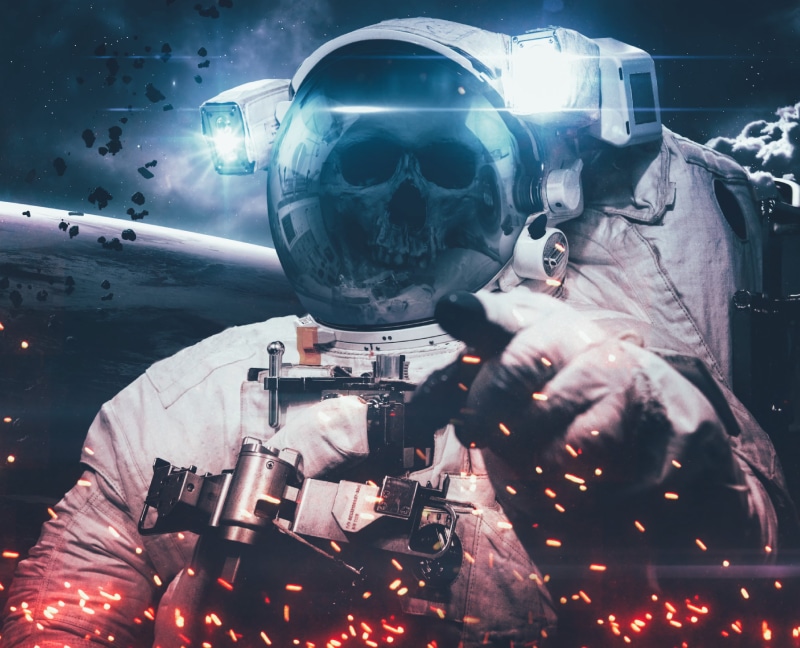 space suit, skeleton, skull, cosmonaut, 2K, space