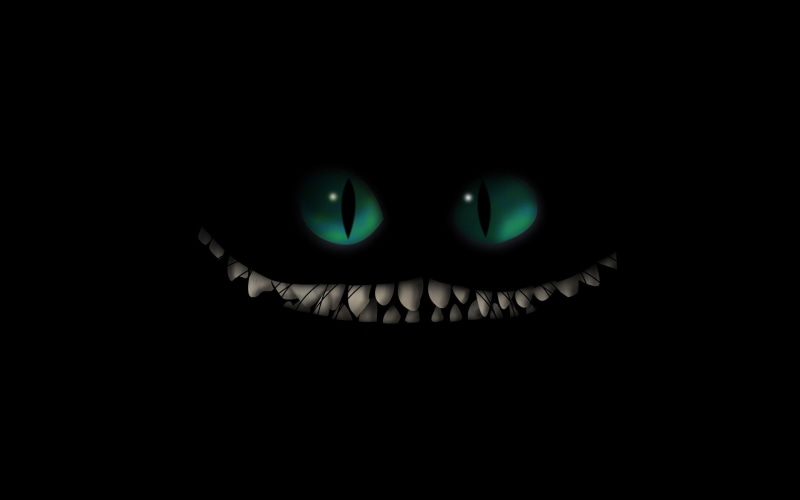2K, cheshire, x, eyes, Cartoons, alice, art, hd, cats, teeth, animals, cat, black, background, wonderland