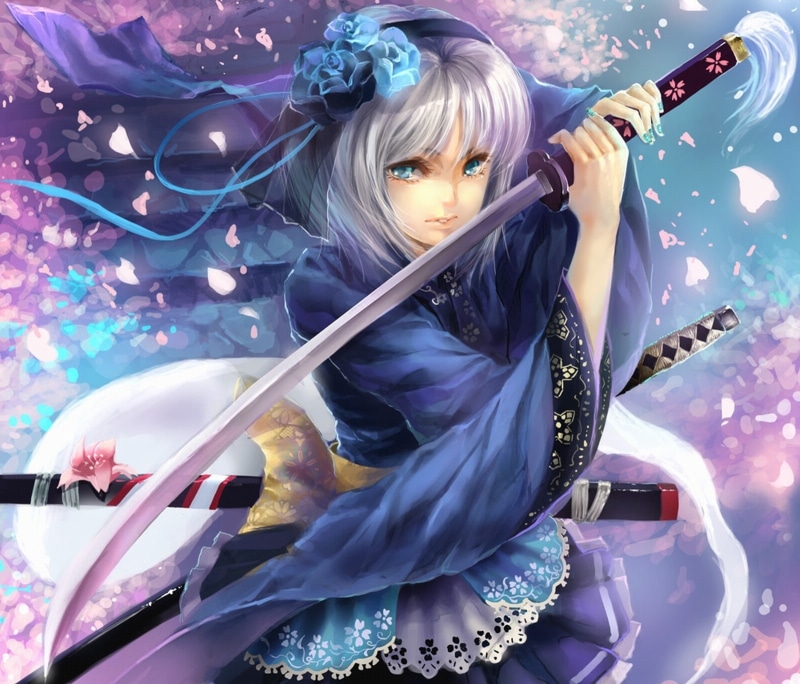 hd, youmu, konpaku, short, girls, hair, Katana, 720P, swords, anime, white, art, weapons, Touhou, samurai, band