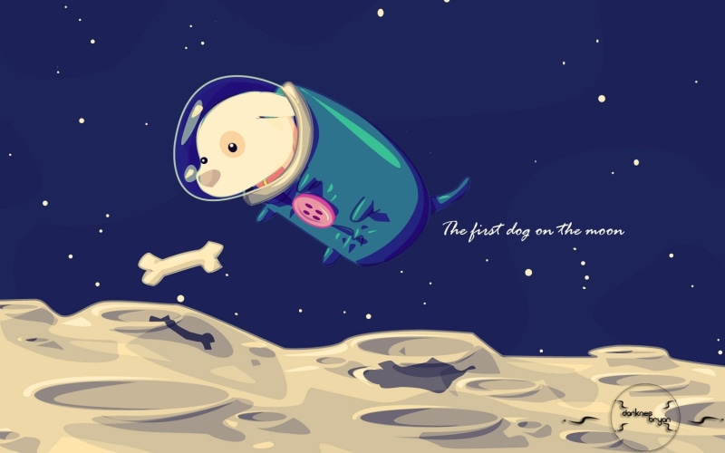 animals, hd, art, outer space, spacedog, Cartoons, outer, dogs, bones, vintage, space, 720P, moon