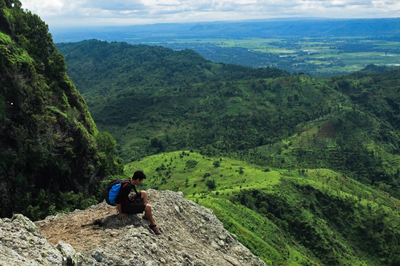 forest, peak, scenics - nature, sunlight, real people, environment, dom, outdoors, people, trekking, idyllic, leisure, motivation, cliff, lush foliage