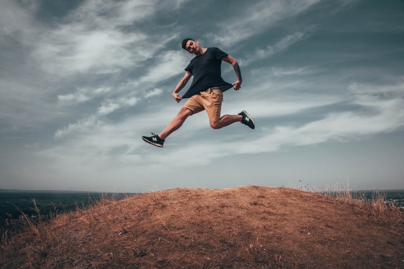nature, grass, effort, full length, summer, sand, sky, man, jumping, 5K, jumpshot, recreation, dawn, brown, young adult, day, young men, photography, wear
